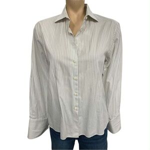 Mantles Elegant Pinstripe Button-Up Blouse Size L